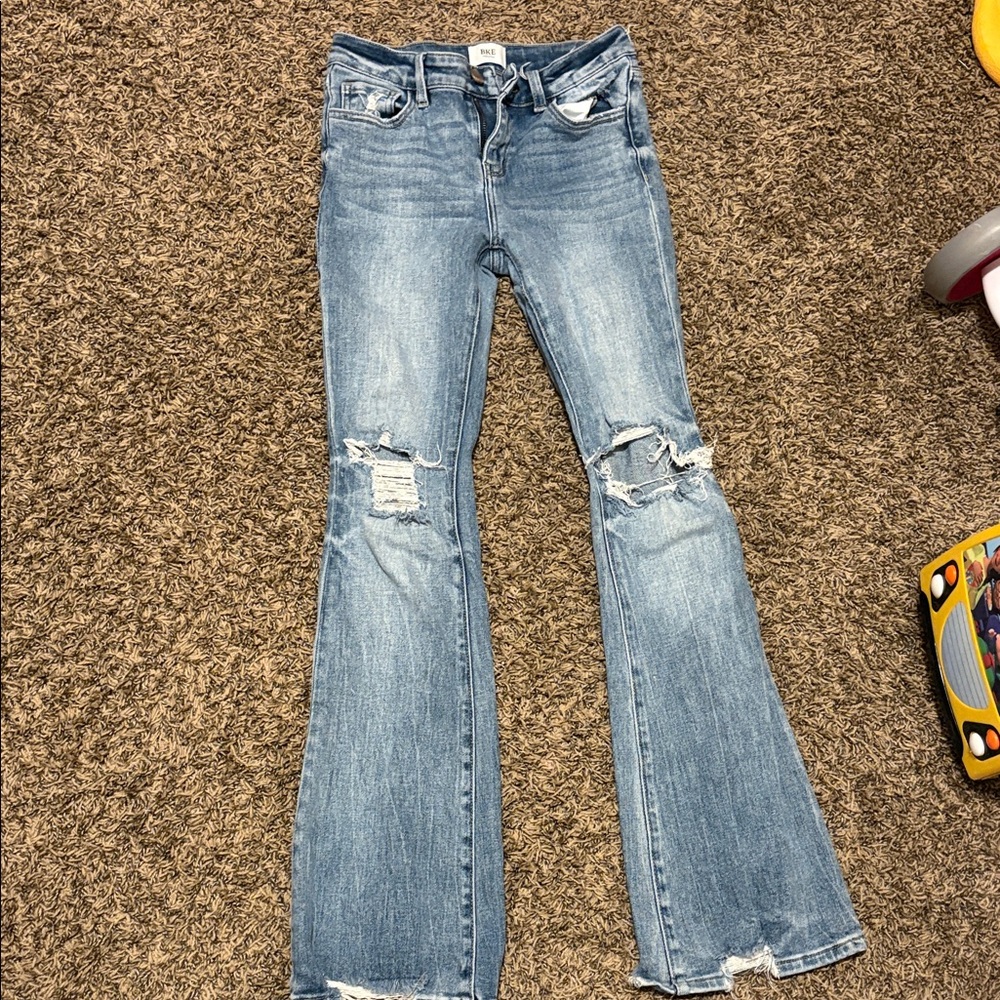 BKE Light Blue Distressed Flare Jeans